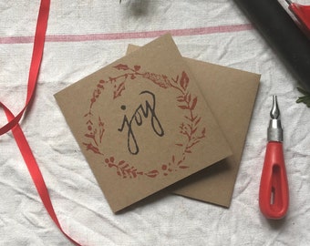 Handgedrukte kerstkaart met kransontwerp - Inclusief enveloppen