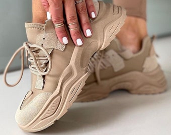 brown platform trainers