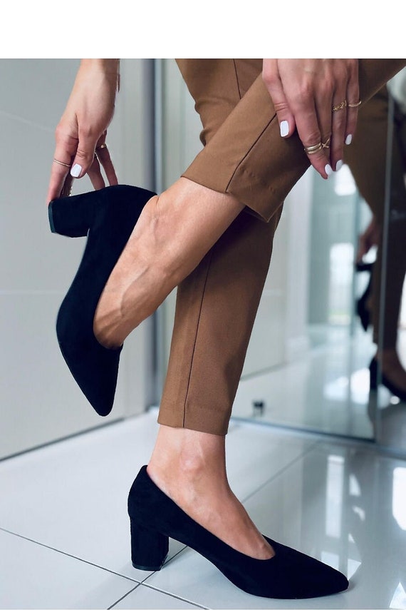 black block heel work shoes