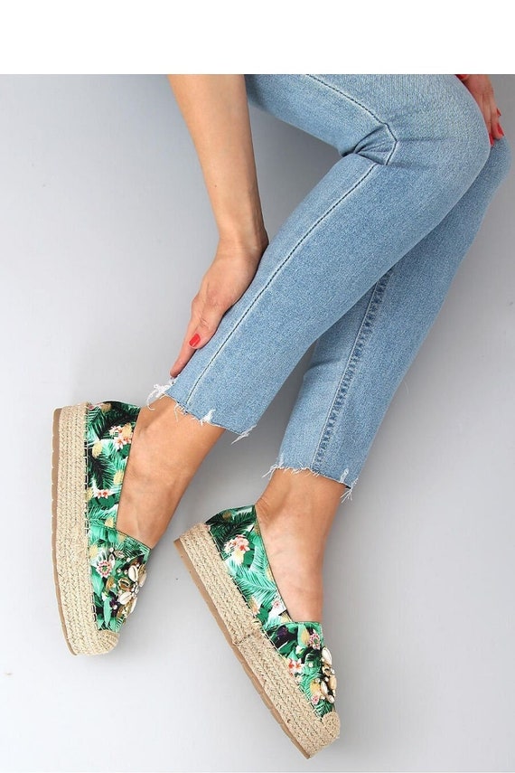 Summer Wedge Espadrilles Green Platform Sandals Shoes for - Etsy