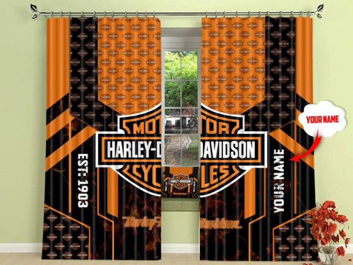 Harley Davidson Window Curtains Motorcycle Curtains Vintage Etsy