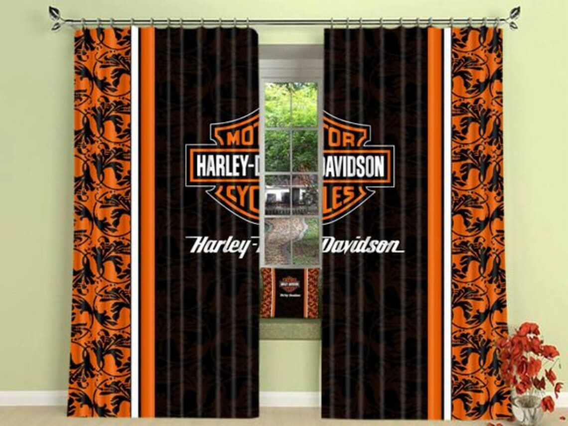 Harley Davidson Window Curtains Motorcycle Curtains Vintage Etsy