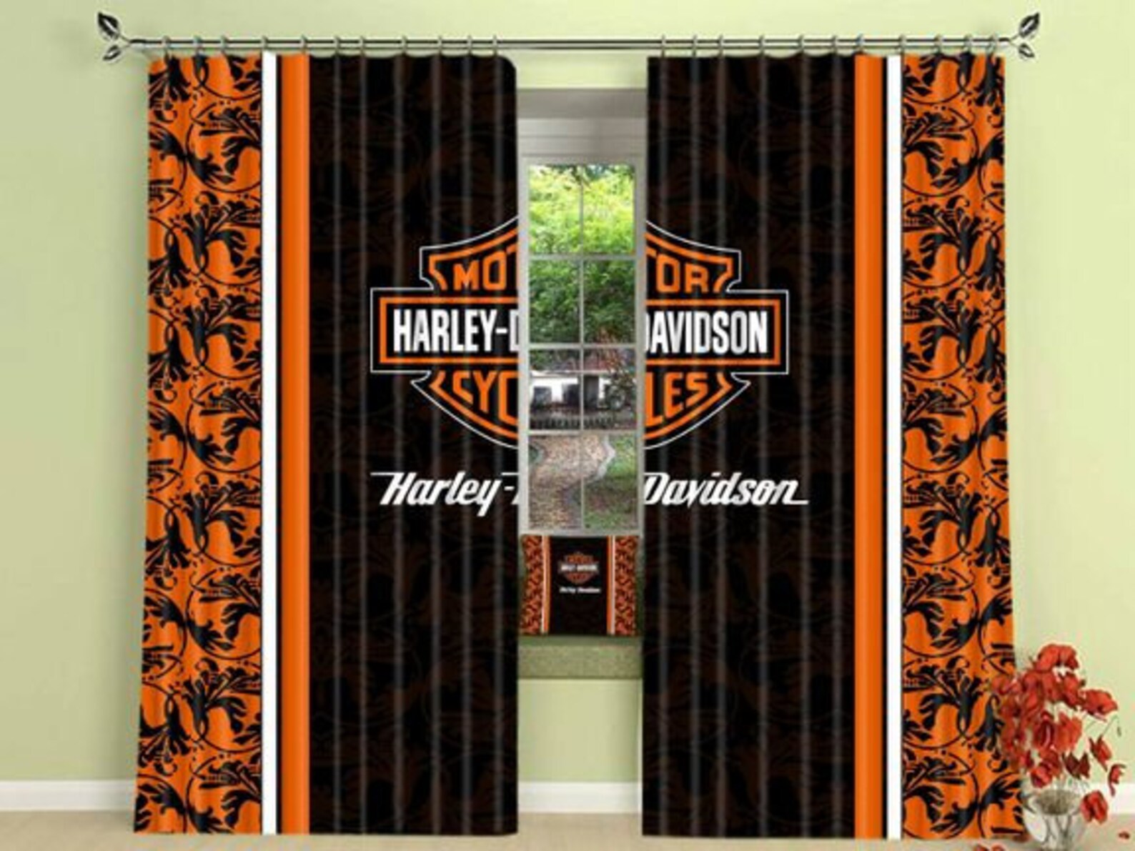 Harley Davidson Window Curtains Motorcycle Curtains Vintage Etsy