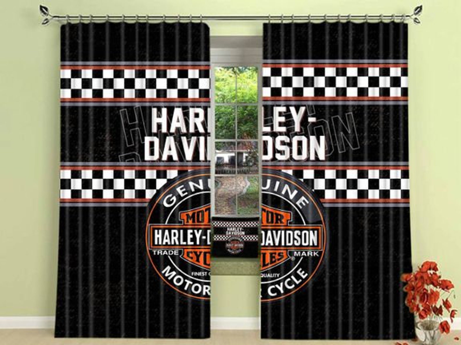 Harley Davidson Window Curtains Motorcycle Curtains Vintage Etsy