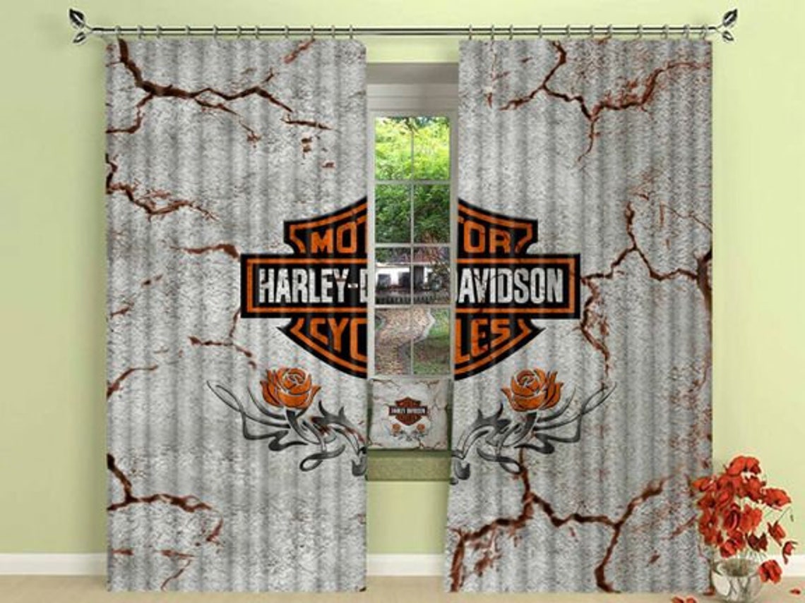 Harley Davidson Window Curtains Motorcycle Curtains Vintage Etsy
