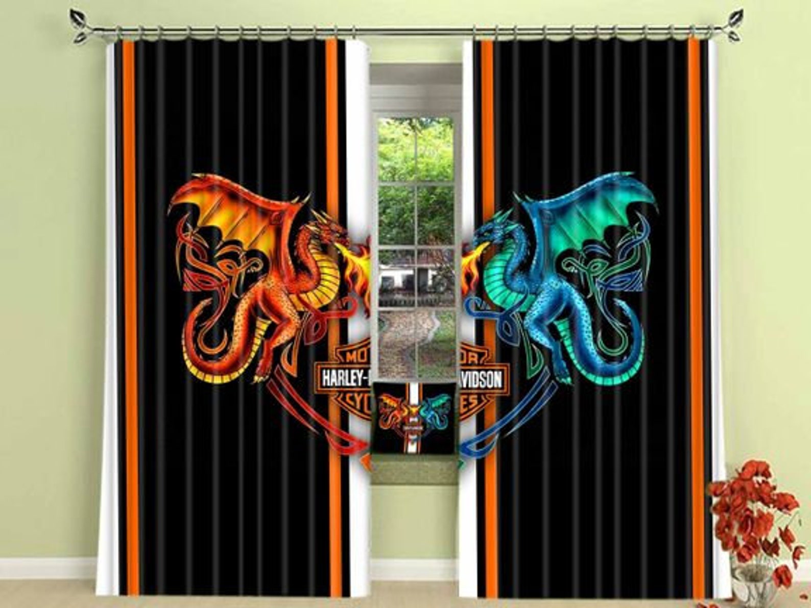 Harley Davidson Window Curtains Motorcycle Curtains Vintage Etsy