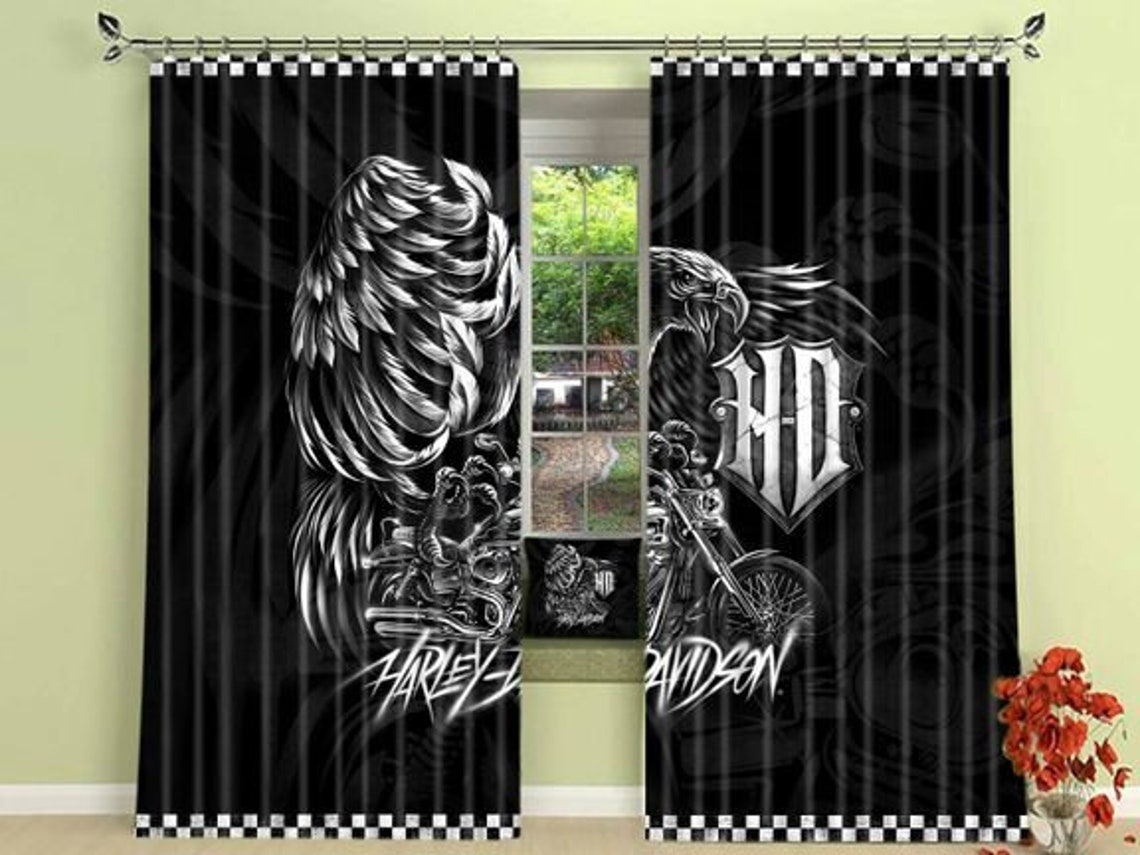 Harley Davidson Window Curtains Motorcycle Curtains Vintage Etsy