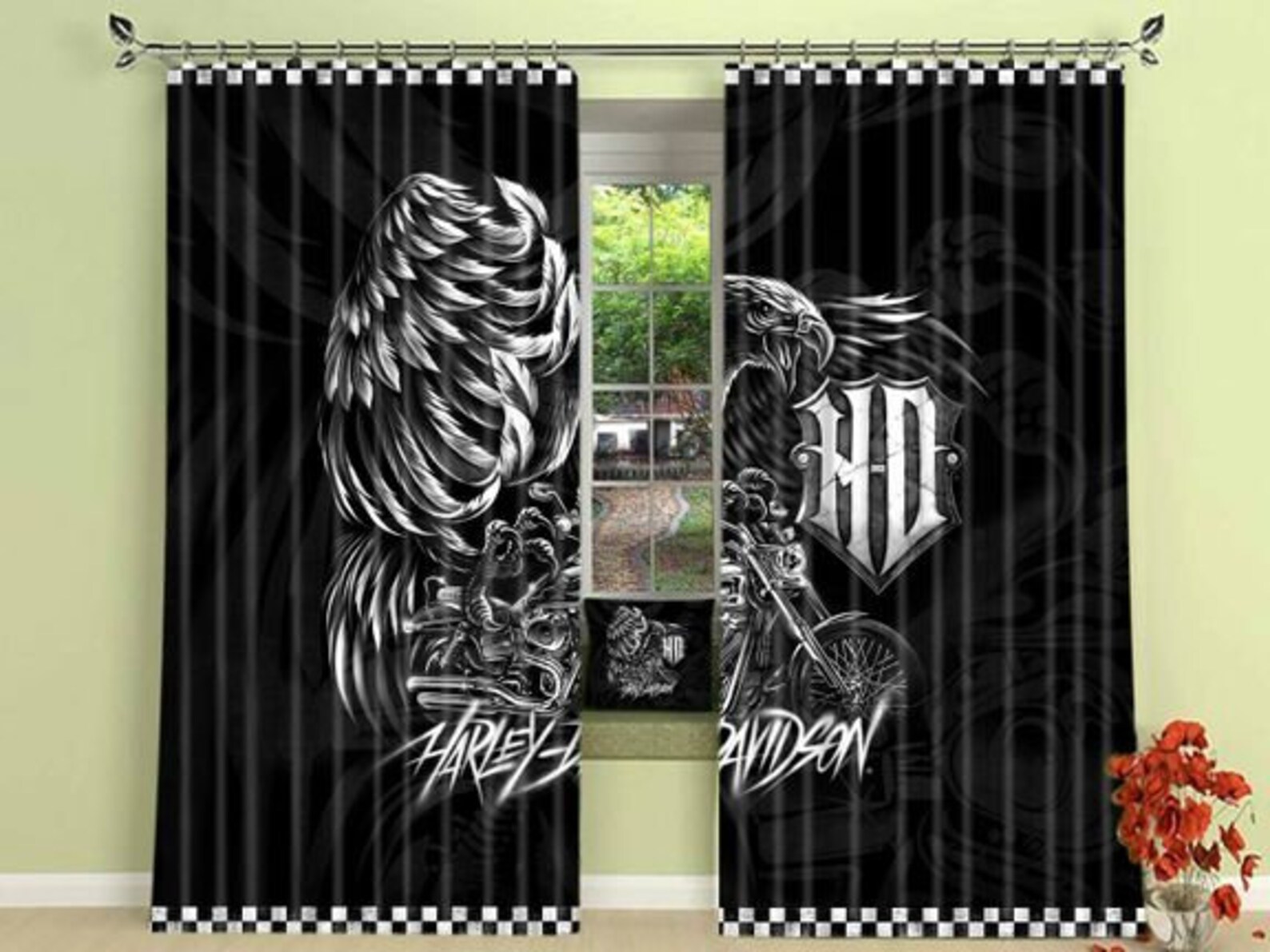 Harley Davidson Window Curtains Motorcycle Curtains Vintage Etsy