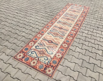 3x10 Runner Rug,Kitchen Rug,Turkish Runner Rug,Vintage Runner Rug,Oushak Runner Rug,3x10 Rug,Handmade Runner Rug,Vintage Rug,Wool Rug,B-421