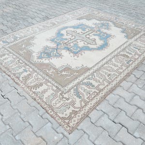 Tapis de chambre à coucher, tapis cadeau de Noël, tapis dinde, tapis vintage 7 x 9, tapis doux en laine, tapis oushak, tapis turc, tapis 7 x 9, tapis fait main, tapis Anatolie, A-1532