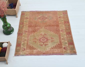 Small Rug,Door Mat Rug,Vintage Small Rug,Oushak Mini Rug,Turkish Small Rug,Handmade Small Rug,Oushak Door Mat Rug,Mini Wool Rug,Minis,O-1187
