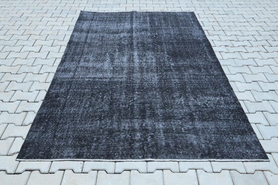 Black Vintage Turkish Oushak Rug, Authentic Oushak Carpet, Vintage Turkish Rug, Handmade Anatolian Rug, Black Boho Home Decor, S-2788