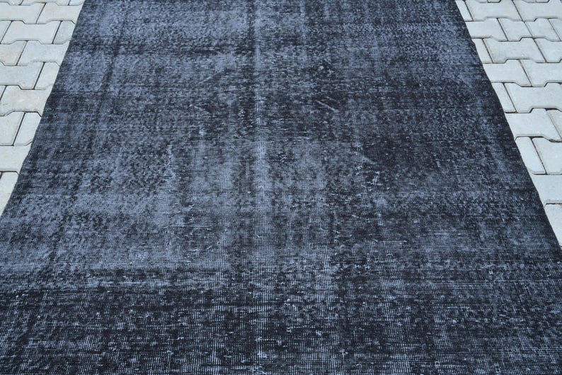 Black Vintage Turkish Oushak Rug, Authentic Oushak Carpet, Vintage Turkish Rug, Handmade Anatolian Rug, Black Boho Home Decor, S-2788 image 6
