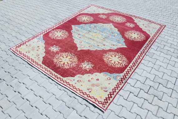 8x10 Rug,Vintage Rug,8x10 Turkish Rug,Wool Area Rug,8x10 Vintage Rug,Oushak Rug,Handmade Rug,Bohemian Rug,8x10 Oushak Rug,Area Rug,P-113