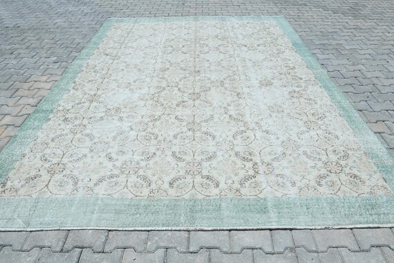 9x12 Rug,9x12 Area Rug,9x12 Vintagte Rug,9x12 Oushak Rug,Turkish Area Rug,Floral Rug,Oversize Rug,Faded Vintage Rug,Living Room Rug,S-2533