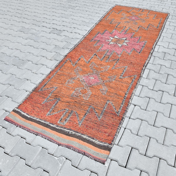 3x10 Rug,Runner Rug,3x10 Wool Rug,Turkish Runner Rug,3x10 Vintage Rug,Bohemian Rug,3x10 Turkish Rug,Oushak Runner Rug,Wool Runner Rug,M-293