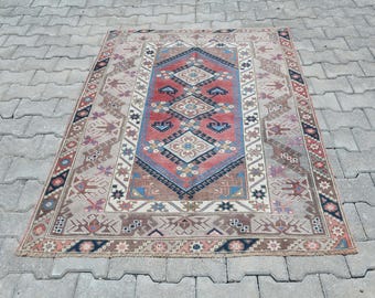 Presentmatta, turkisk matta, sovrumsmatta, handgjord matta, oushakmatta, ullmatta, matta, 4x6 matta, vintagematta, 4x6 matta, 4x6 Anatolienmatta, A-1513