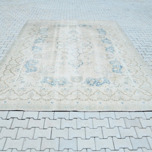 10x13 Rug,10x13 Vintage Rug,10x13 Handmade Rug,Faded Area Rug,Oversize Rug,Living Room Rug,10x13 Turkish Rug,10x13 Oushak Rug,Neutral,P-477