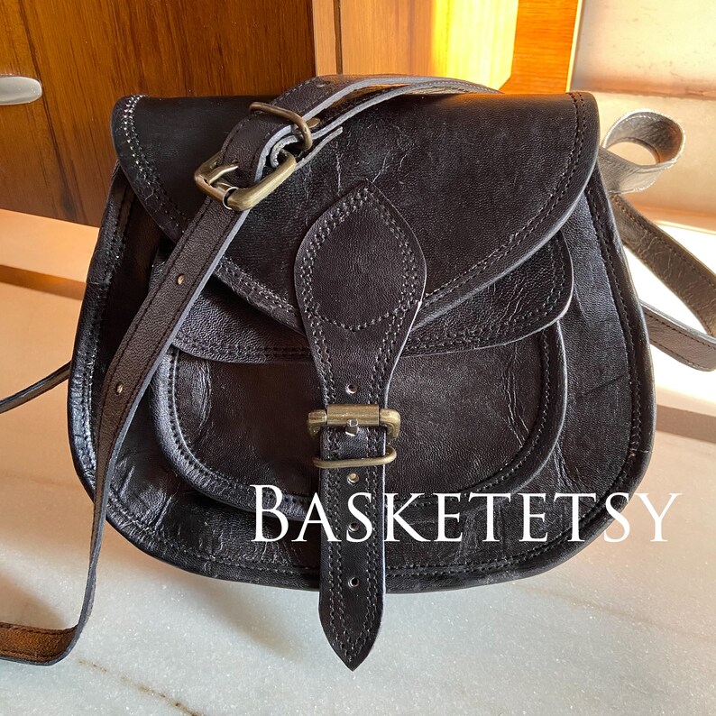 Black Leather Crossbody Bag Saddle Bag Leather Purse Women Etsy