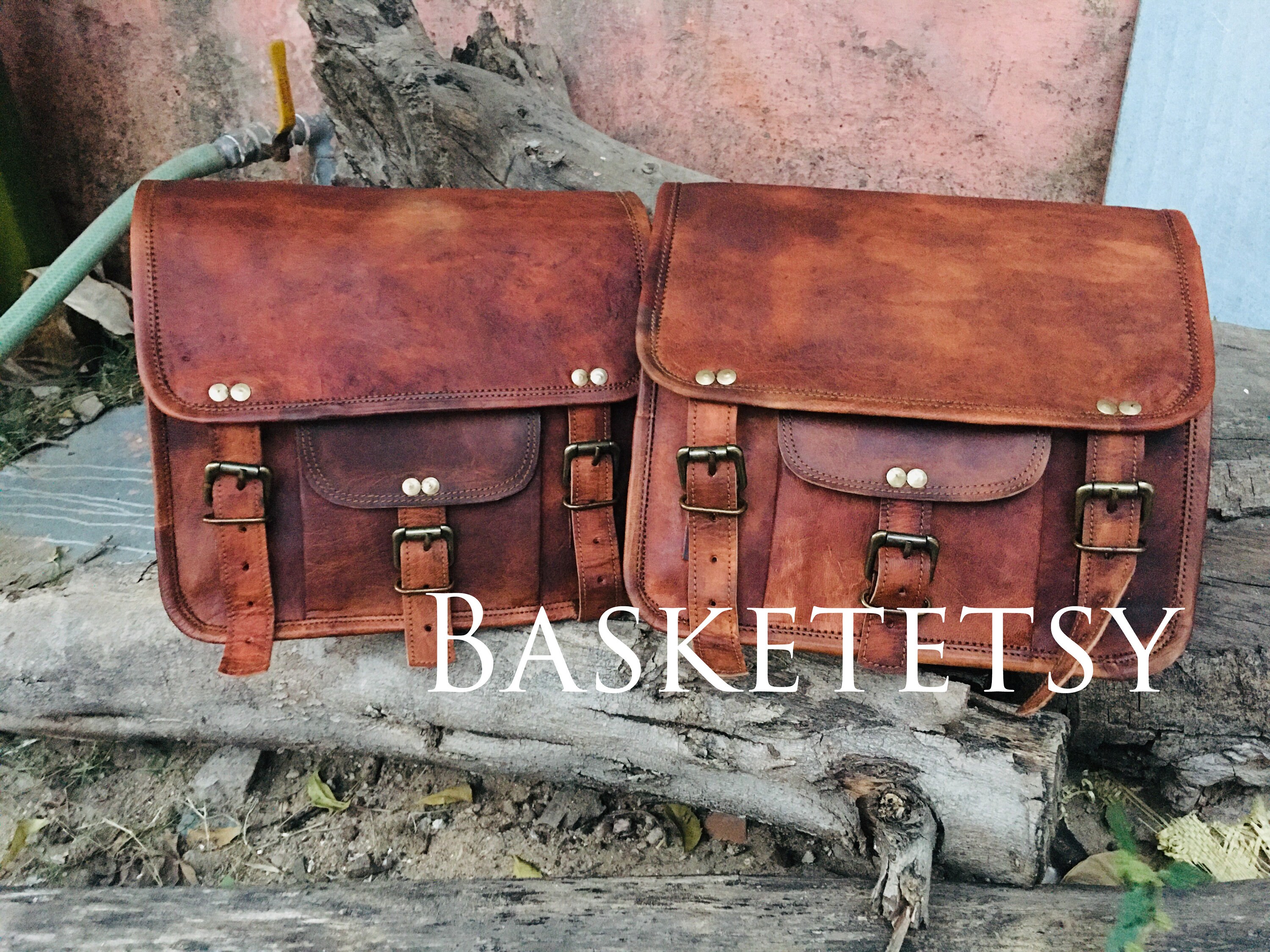 Holiday Special Gift for Him Leather Bike Bag Set of 2 Saddle Pannier…