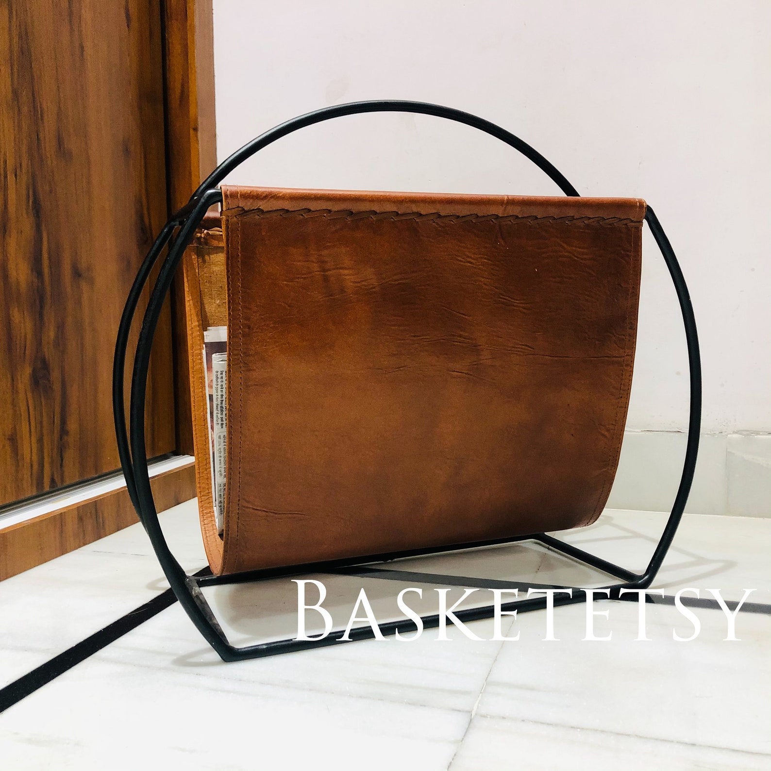 Leather Magazine Rack Leather Magazine Holder Newspaper - Etsy