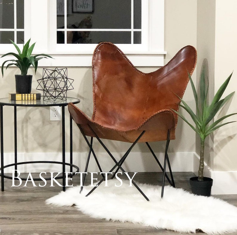 Set of Two Leather Butterfly Chair Living Room Furniture Etsy