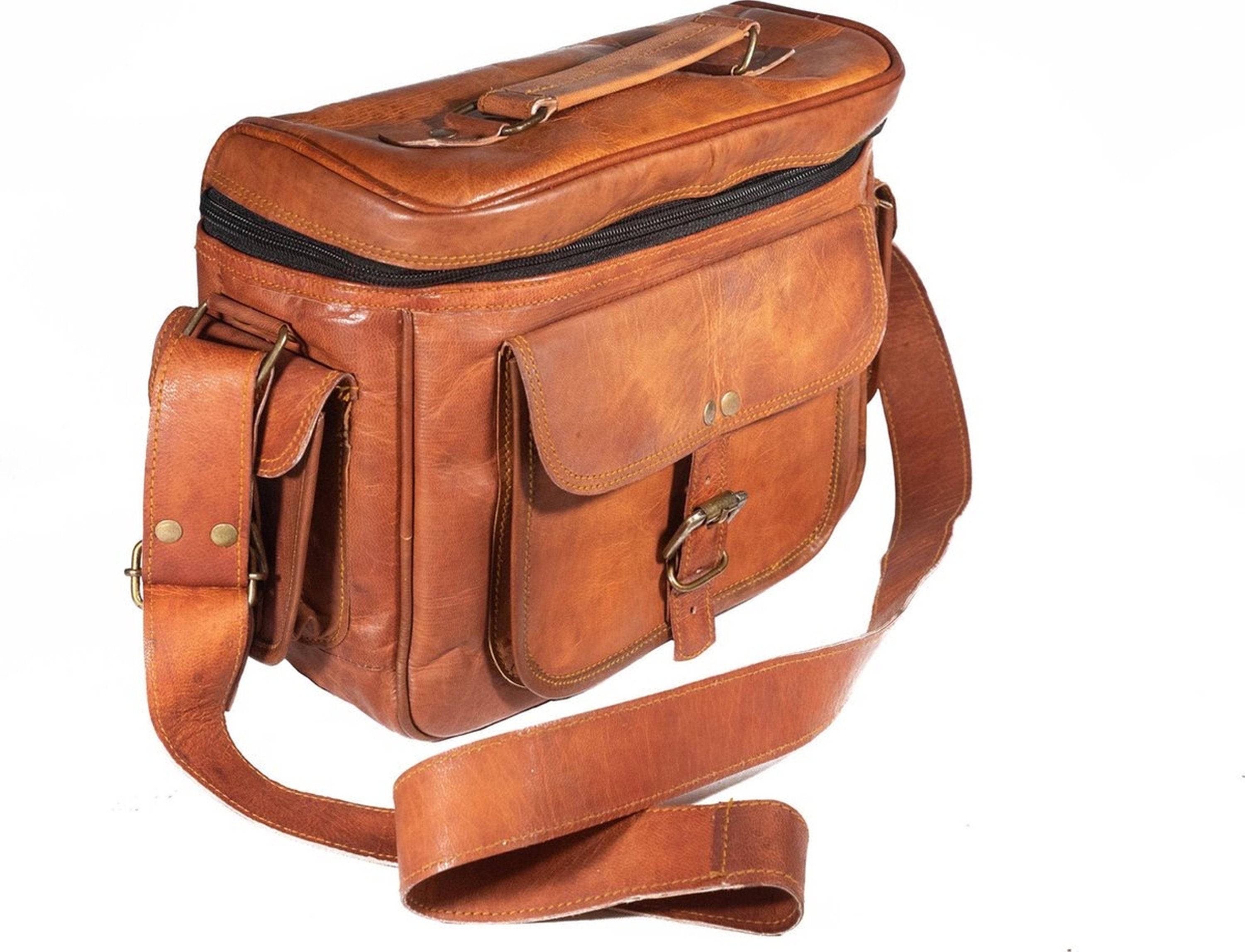 Vintage Brown HV Genuine Leather Small Camera Bag