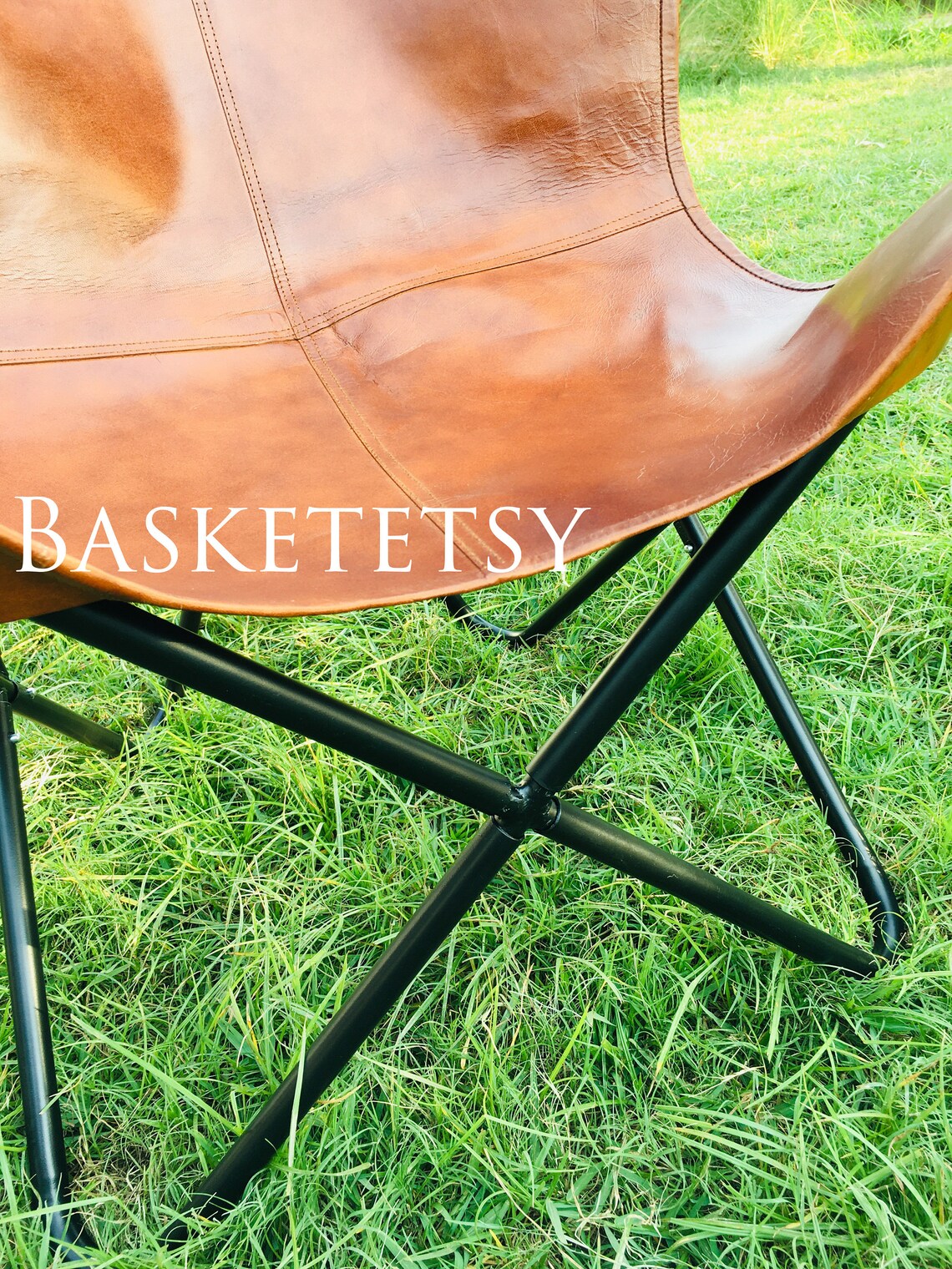 Leather Butterfly Chair Brown Cover Handmade Genuine Leather Etsy