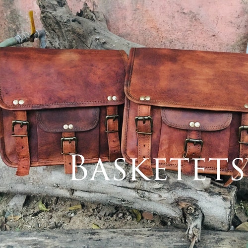 brown leather pannier bags