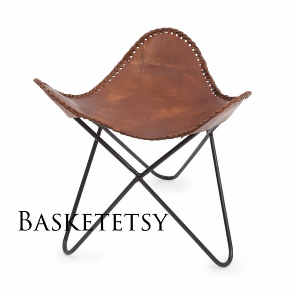 Leather Butterfly Foot Stool Three Legs Leather Butterfly Folding Stool, Leather Foot Stool, Chair Next Leather Stool, Basketetsy sale