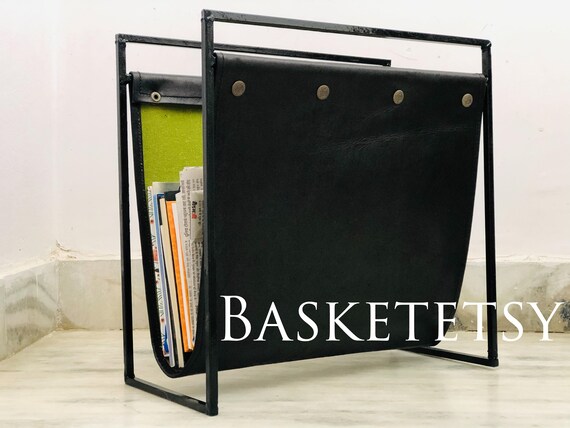 Leather Magazine Rack Floor Magazine Holder, Magazine and Paper Storage,  Newspaper Holder, Leather Magazine Holder, Mail Organizer, Sale 