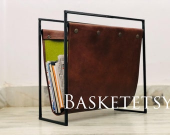 leather magazine rack, leather magazine holder book leather shelf, magazine racks, magazine and newspaper holder leather sling magazine rack