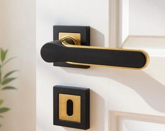 Black & Gold Door Lever Set: Modern Zinc Alloy Interior Door Handle