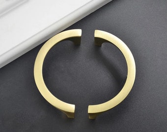 Semicircle Brushed Brass Solid Knob for Cabinet,  Matte Black C Handle of Cupboard, Modern Polished Silver Pull for Drawer, Minimalist Knobs