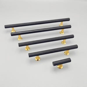 Knurled Solid Black-Gold Bar Handles for Cabinetry, Textured Gold Dresser Knobs, Pulls for Drawers, Knobs for Kitchen Cabinets and Wardrobes