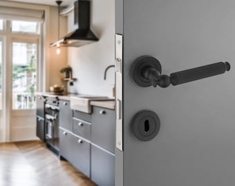 Pair of Matte Black Luxury Door Lever Handle Set in Zinc Alloys, Rustic Door Knob, Classical Door Handle Design