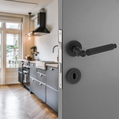 Ensemble de poignées de levier de porte noir mat : poignée de porte rustique en alliage de zinc