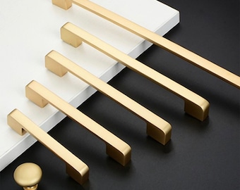 Modern Brushed Brass Solid Cabinet Handle in Zinc Alloys, Gold Dresser Knob, Minimalist Pull for Drawers, Brass Handles & Knobs for Cupboard
