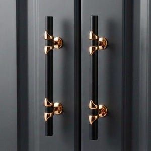 Black with Gold Colored High Finish Solid Bar Handle: Modern Cabinet Knob and Pull for Wardrobes, Drawers and Kitchen Cupboards