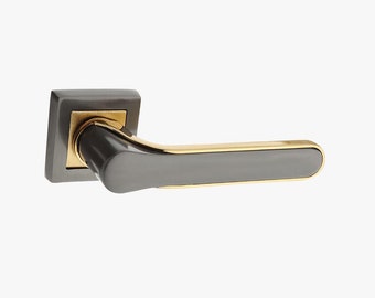 A Pair of Dark Grey&Gold Modern Styling Door Lever Set in Zinc Alloys, Luxury Door Knob, Futuristic Door Handle Design, Interior Door Knob