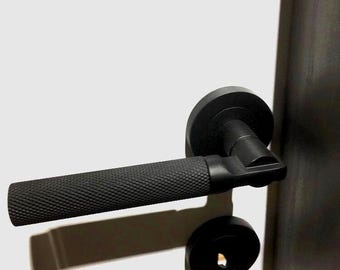 A Pair of Knurled Design Solid Premium Quality Door Lever Handle on Rose, Door Knobs, Barn Door Handle, Sliding Door Pull