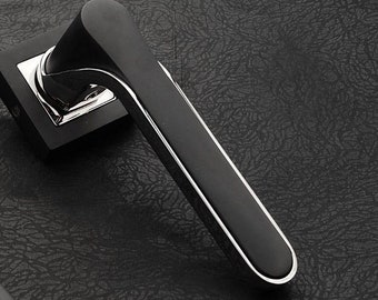 A Pair of Black&Silver Modern Styling Door Lever Set in Zinc Alloys, Luxury Door Knob, Futuristic Door Handle Design, Interior Door Knob