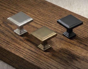 Vintage Bronze High Quality Square Knob for Dressers, Aged Yellow Handle for Kitchen Cabinets, Retro Furniture Hardware, Pulls for Drawers