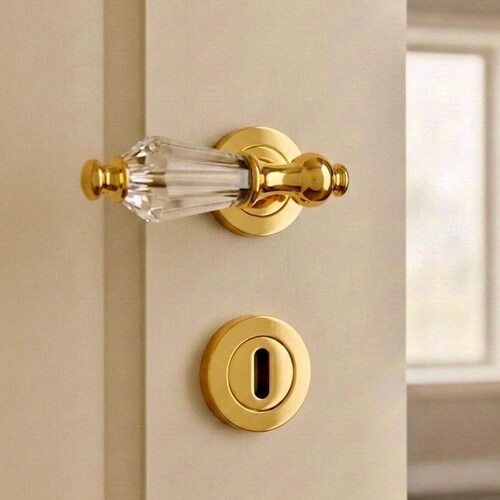 Crystal Door Lever Handle Pair: Zinc Alloy Door Knobs