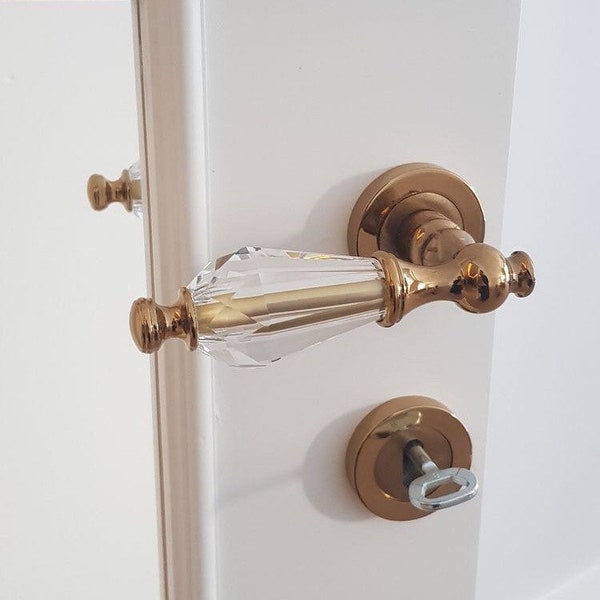 A Pair of Premium Quality Crystal Door Lever Handle in Best Quality Zinc Alloys, Exclusive Design Door Knobs on Rose