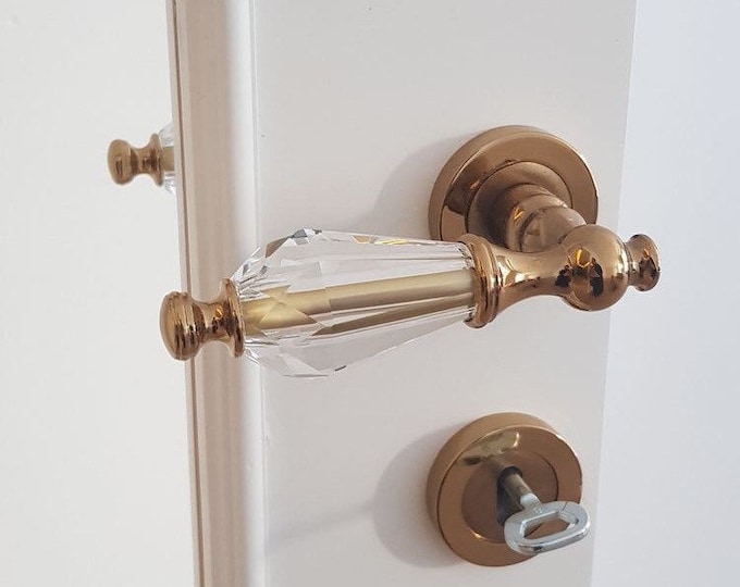 Featured listing image: A Pair of Premium Quality Crystal Door Lever Handle in Best Quality Zinc Alloys, Exclusive Design Door Knobs on Rose