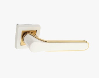 A Pair of White&Gold Modern Styling Door Lever Set in Zinc Alloys, Luxury Door Knob, Futuristic Door Handle Design, Interior Door Knob