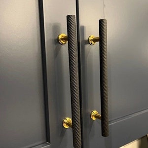 Black & Gold Knurled Solid T Bar Cabinet Handle in Zinc Alloys, Textured Wardrobe Knob,  Modern Pull for Drawer, Dresser’s and Cupboard Knob
