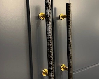 Black & Gold Knurled Solid T Bar Cabinet Handle in Zinc Alloys, Textured Wardrobe Knob,  Modern Pull for Drawer, Dresser’s and Cupboard Knob