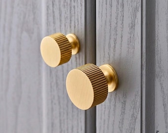 Brass Knurled Cabinet Knobs: Modern Striped Drawer Pulls